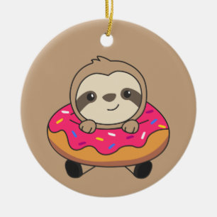 Sweet Sloth Sloth Loaf Doughnut Sprinkles Pink T-S Ceramic Tree Decoration