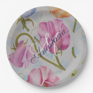 SWEET SMELLING SWEET PEAS MONOGRAM PARTY PAPER PLATE