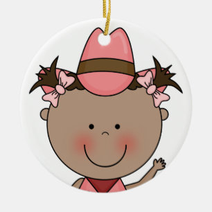 Sweet Smiling Baby Girl Western Cowgirl Keepsake Ceramic Tree Decoration