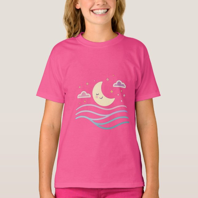 Sweet Smiling Moon & Stars – Cute Night Design for T-Shirt (Front)