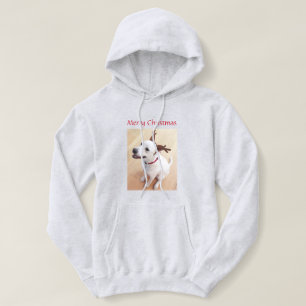 Sweet Smiling White Reindeer Puppy Dog Christmas Hoodie