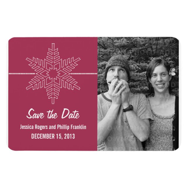 Sweet Snowflake Save the Date Magnet, Fuchsia Magnet (Horizontal)