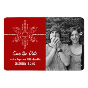 Sweet Snowflake Save the Date Magnet, Red Magnet