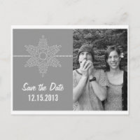 Sweet Snowflake Save the Date Postcard, Grey