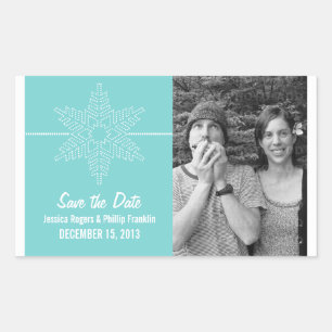 Sweet Snowflake Save the Date Stickers, Aqua Rectangular Sticker