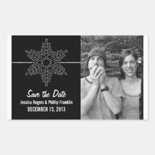 Sweet Snowflake Save the Date Stickers, Black Rectangular Sticker