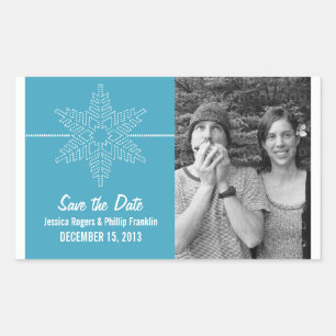 Sweet Snowflake Save the Date Stickers, Blue Rectangular Sticker