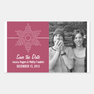 Sweet Snowflake Save the Date Stickers, Fuchsia Rectangular Sticker