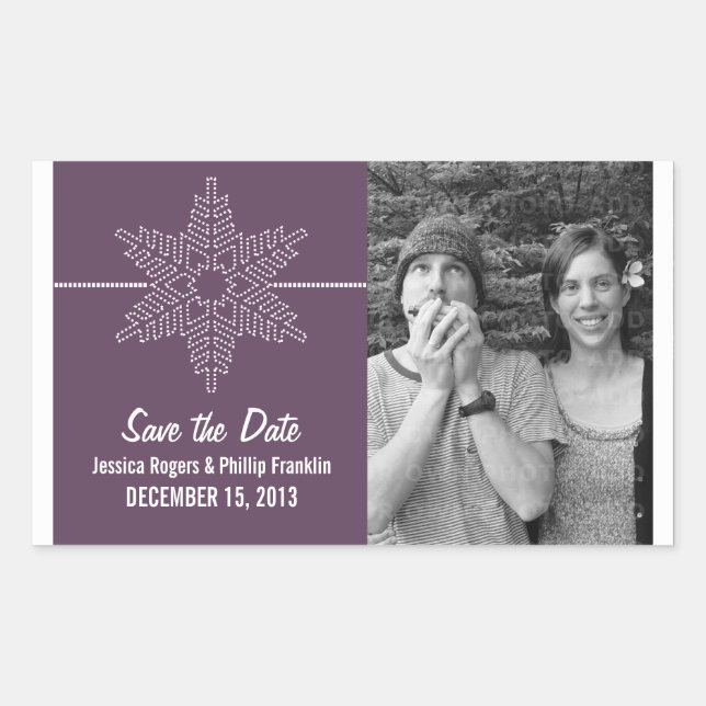 Sweet Snowflake Save the Date Stickers, Purple Rectangular Sticker (Front)
