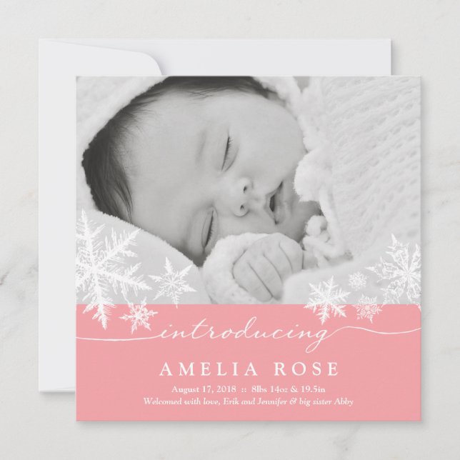 Sweet Snowflakes Pink | Baby Announcement (Front)