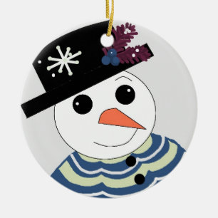 Sweet Snowman Face  Ceramic Tree Decoration