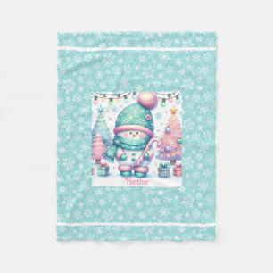 Sweet Snowman Personalise Name Christmas Baby Fleece Blanket