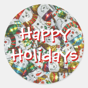 Sweet Snowmen Happy Holidays sticker round