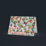 Sweet Snowmen 'Merry Christmas' card front<br><div class="desc">A festive design featuring a mixture of cute chocolate snowmen in brightly-coloured foil wrappers and 'Merry Christmas' written in white and red. Greetings card with a white, red, green, blue, gold and purple customisable design for you to personalise with your own text, pictures and ideas. Created using an original photograph...</div>