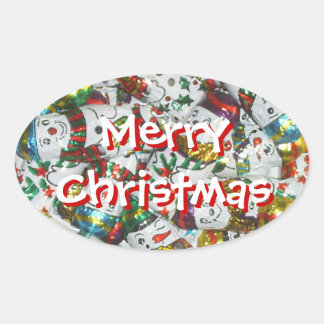 Sweet Snowmen Merry Christmas sticker oval