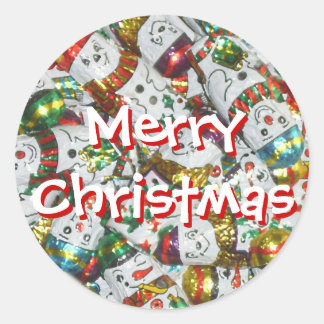 Sweet Snowmen Merry Christmas sticker round