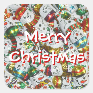 Sweet Snowmen Merry Christmas sticker square