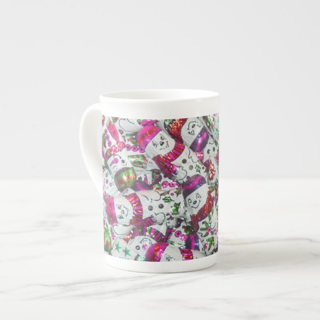 Sweet Snowmen Pink bone china mug (Front Left)