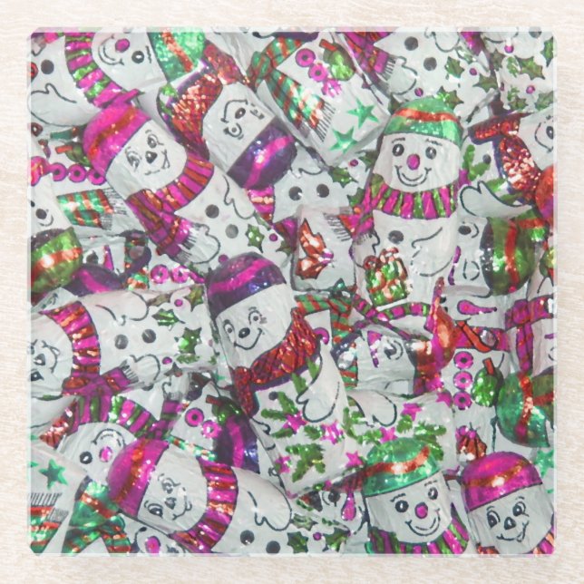 Sweet Snowmen Pink coaster glass (Front)