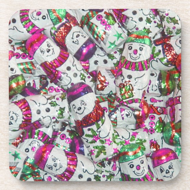 Sweet Snowmen Pink coaster set plastic (Front)