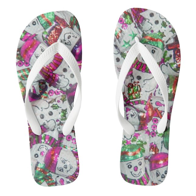 Sweet Snowmen Pink flip flops (Footbed)