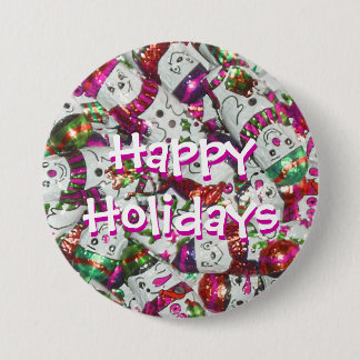 Sweet Snowmen Pink Happy Holidays button