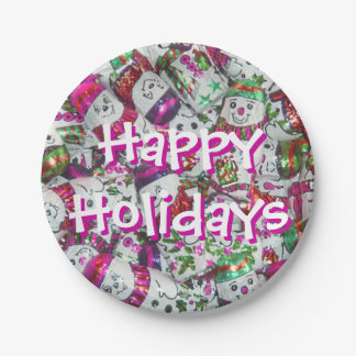 Sweet Snowmen Pink Happy Holidays paper plates