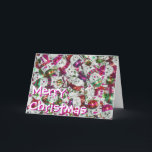 Sweet Snowmen Pink 'Merry Christmas' card front<br><div class="desc">A festive design featuring a mixture of cute chocolate snowmen in brightly-coloured foil wrappers and 'Merry Christmas' written in white and pink. Greetings card with a white, red, green, pink and purple customisable design for you to personalise with your own text, pictures and ideas. Created using an original photograph and...</div>