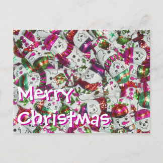 Sweet Snowmen Pink Merry Christmas horizontal Holiday Postcard