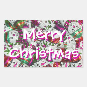 Sweet Snowmen Pink Merry Christmas rectangle Rectangular Sticker