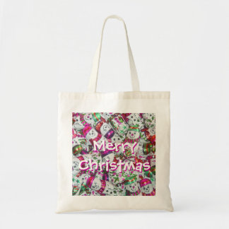 Sweet Snowmen Pink Merry Christmas tote bag