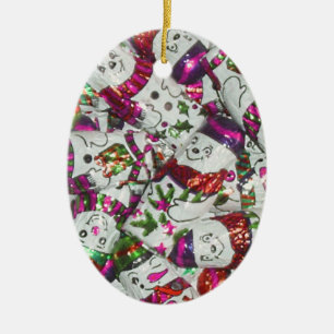 Sweet Snowmen Pink ornament oval