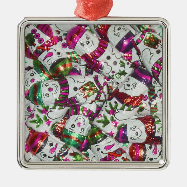 Sweet Snowmen Pink ornament square (Front)