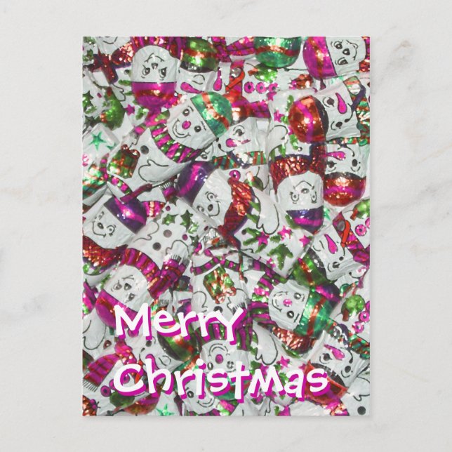 Sweet Snowmen Pink postcard portrait (Front)