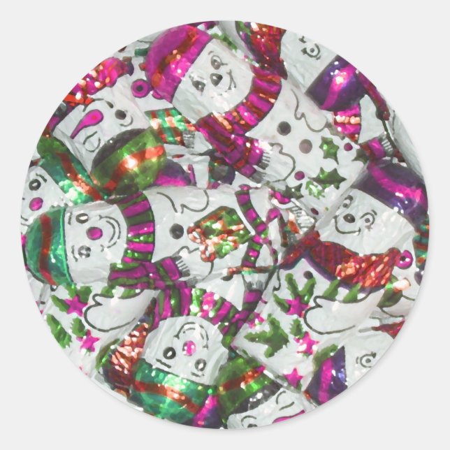 Sweet Snowmen Pink sticker round (Front)