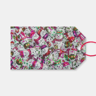 Sweet Snowmen Pink Text gift tags pink