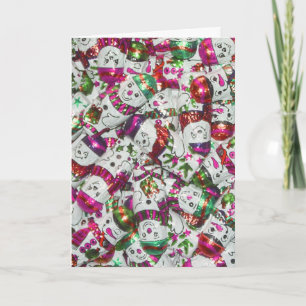 Sweet Snowmen Pink text greetings card  portrait
