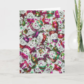 Sweet Snowmen Pink text greetings card portrait