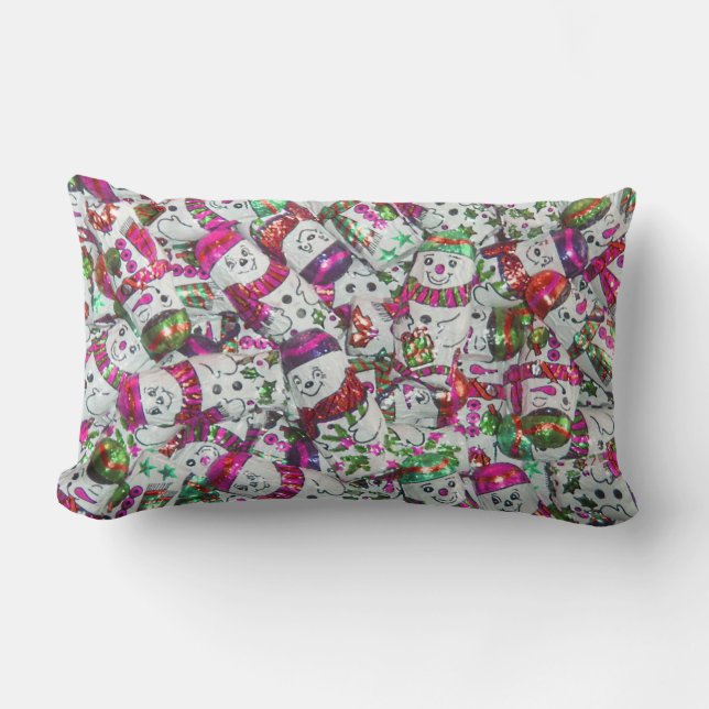 Sweet Snowmen Pink throw pillow lumbar (Front)