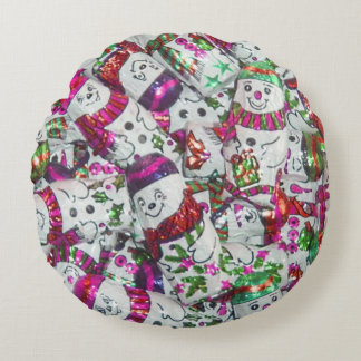 Sweet Snowmen Pink throw pillow round