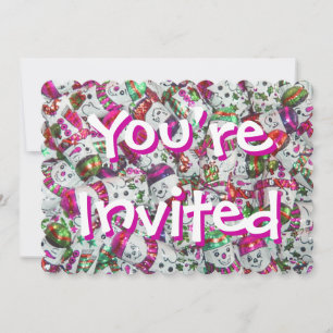 Sweet Snowmen Pink You're Invited pink back Invitation