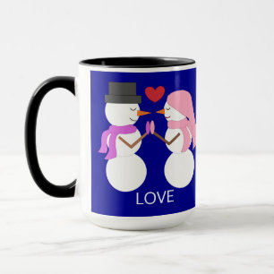 Sweet Snowpeople in Love: Dark Blue Mug