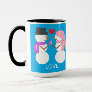 Sweet Snowpeople in Love: Green-blue Mug