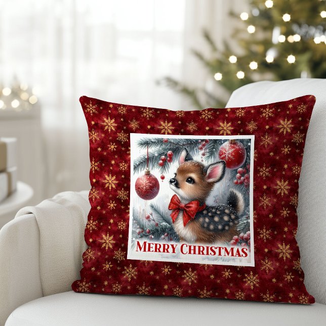 Sweet snowy forest baby fawn Christmas pillow  (Sweet snowy forest baby fawn Christmas pillow (49))