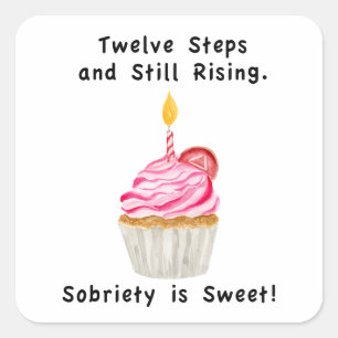 Sweet Sobriety: Cupcake with Candle, Recovery Coin Square Sticker