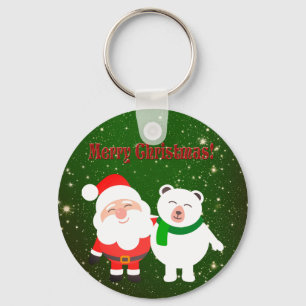 Sweet Sparkly Green, Santa and Bear Key Ring