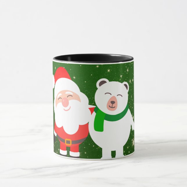 Sweet Sparkly Green, Santa and Bear Mug (Center)