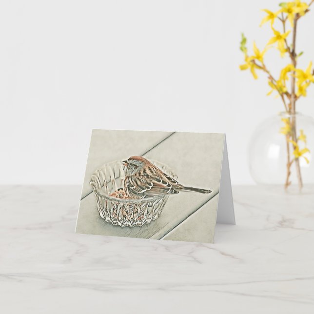 Sweet Sparrow - Blank Card (Yellow Flower)