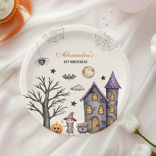 Sweet & Spooky Baby Witch Birthday Paper Plate