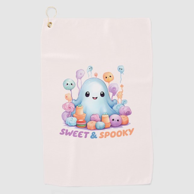 Sweet & Spooky – Cute Pastel Blue Ghoul Golf Towel (Front)